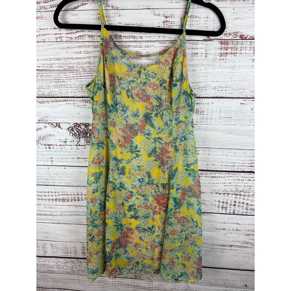 Womens LUSG Yellow Floral Sleeveless Mini Dress Tank Flowy Cottagecore Size S